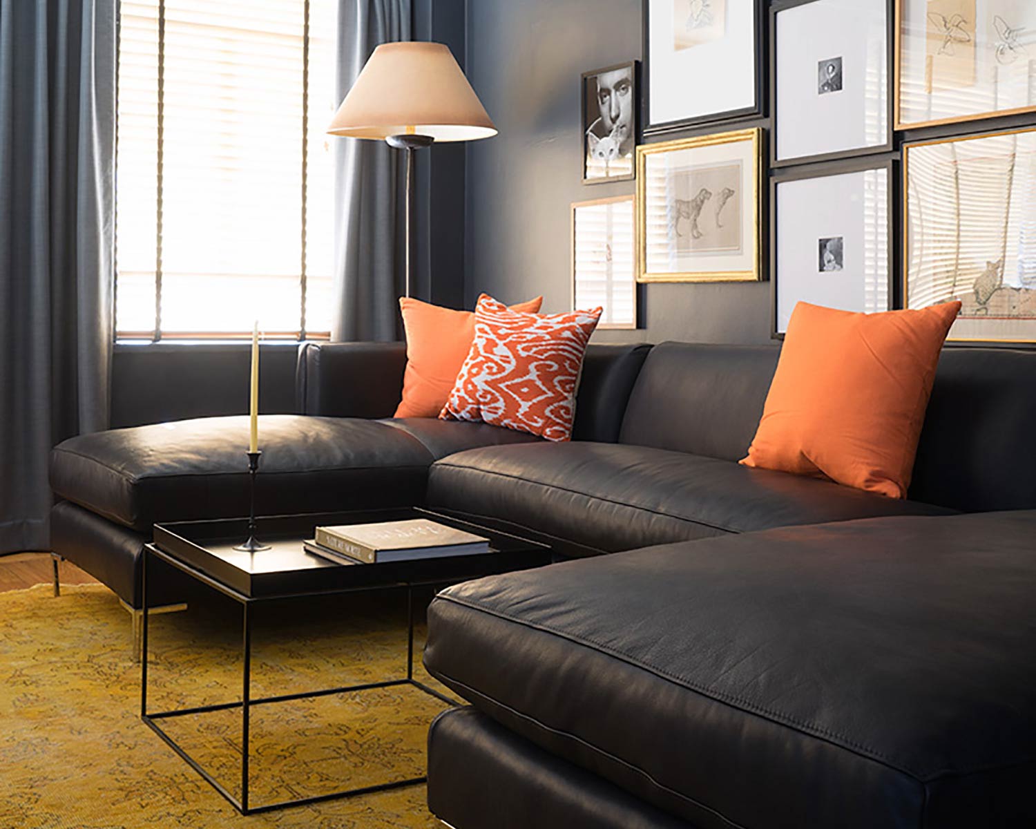 Atticus sectional sofa in black leather