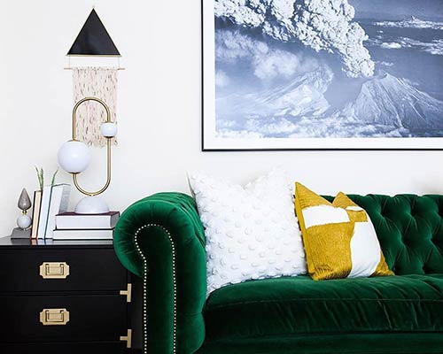 Customer image: HIggins Chesterfield sofa in green velvet