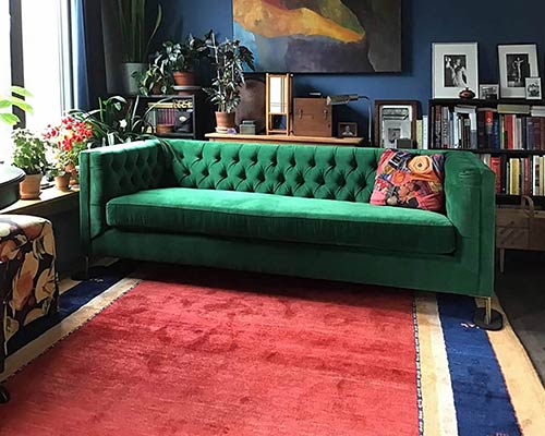 Customer image: 93 Dot sofa in Porto Lawn green velvet