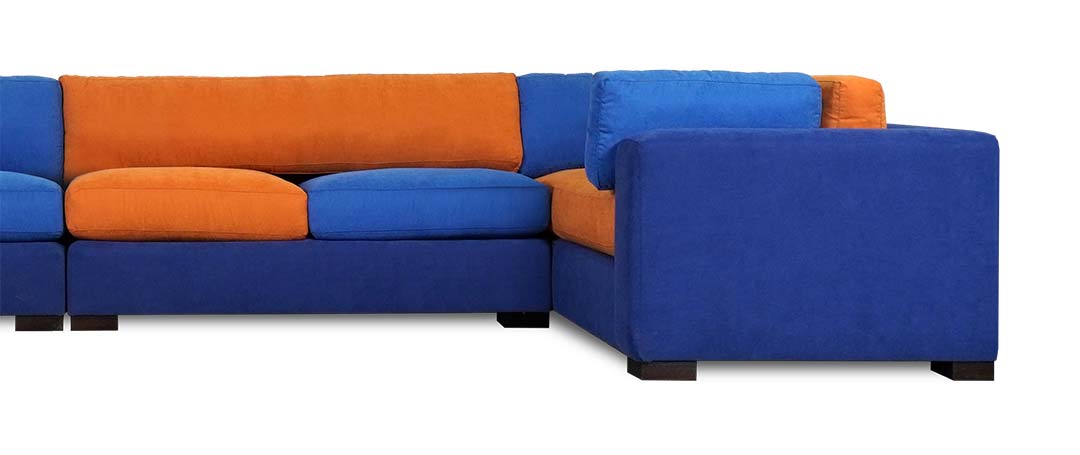 Chad sectional combines three solid fabric colors