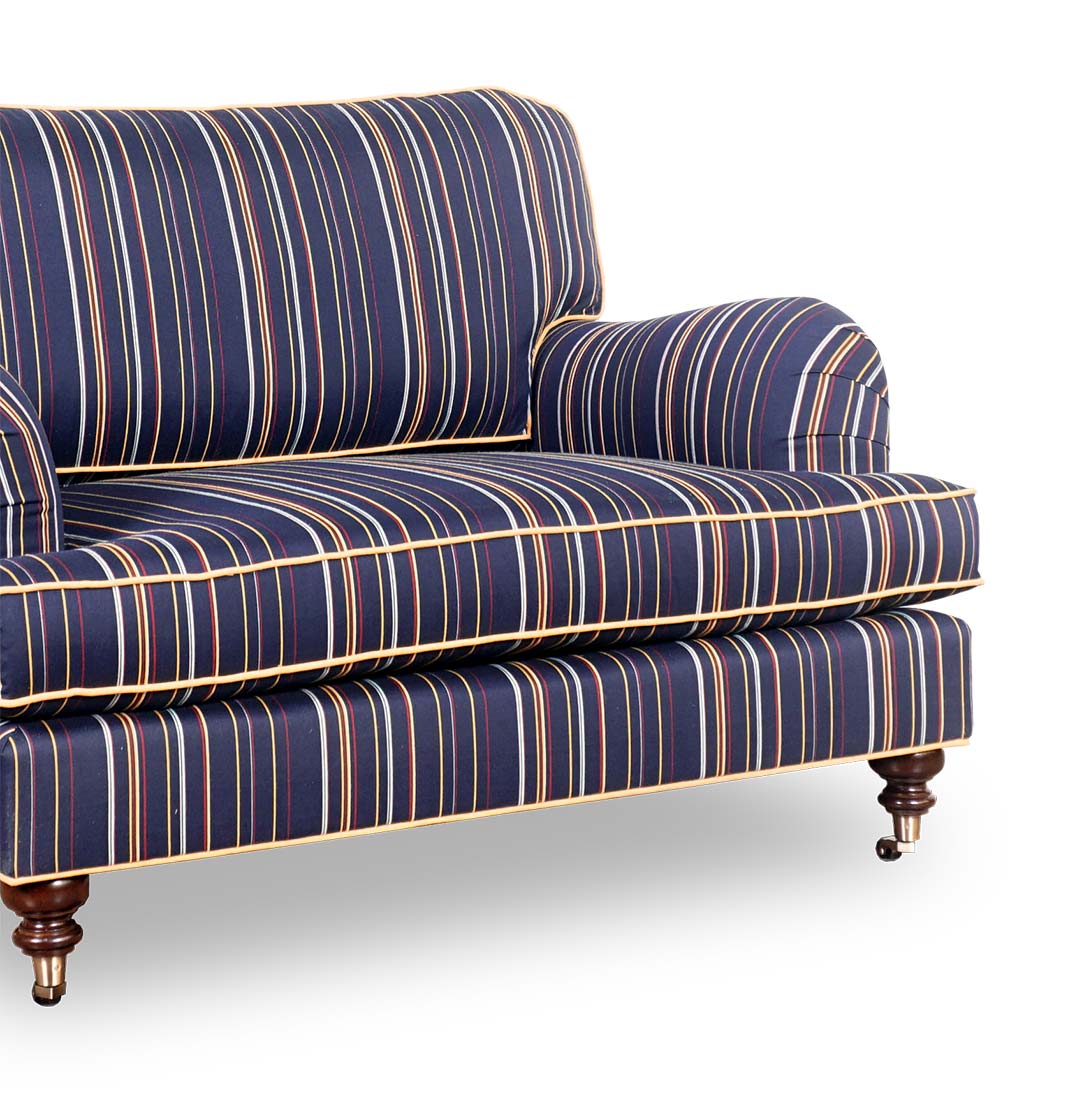 Blythe armchair in stripe fabric with contrasting welt