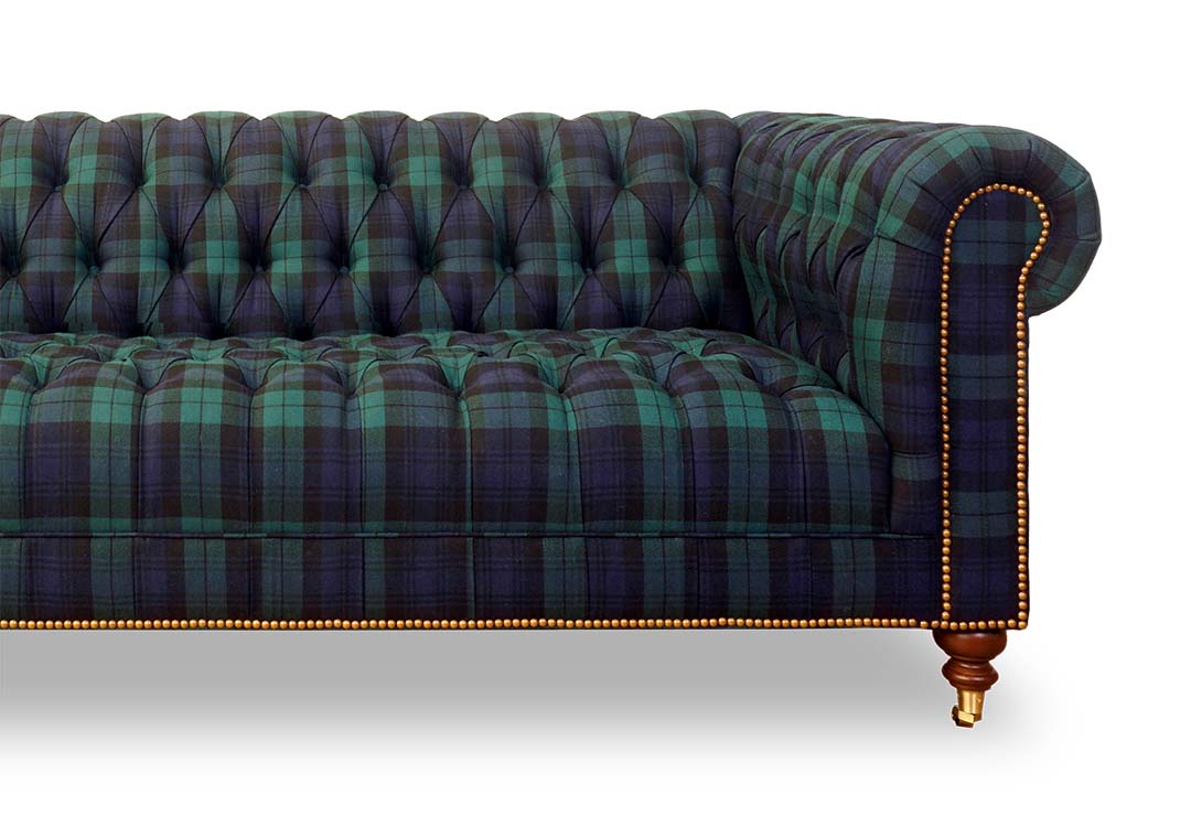 Higgins Chesterfield sofa in black watch plaid tartan