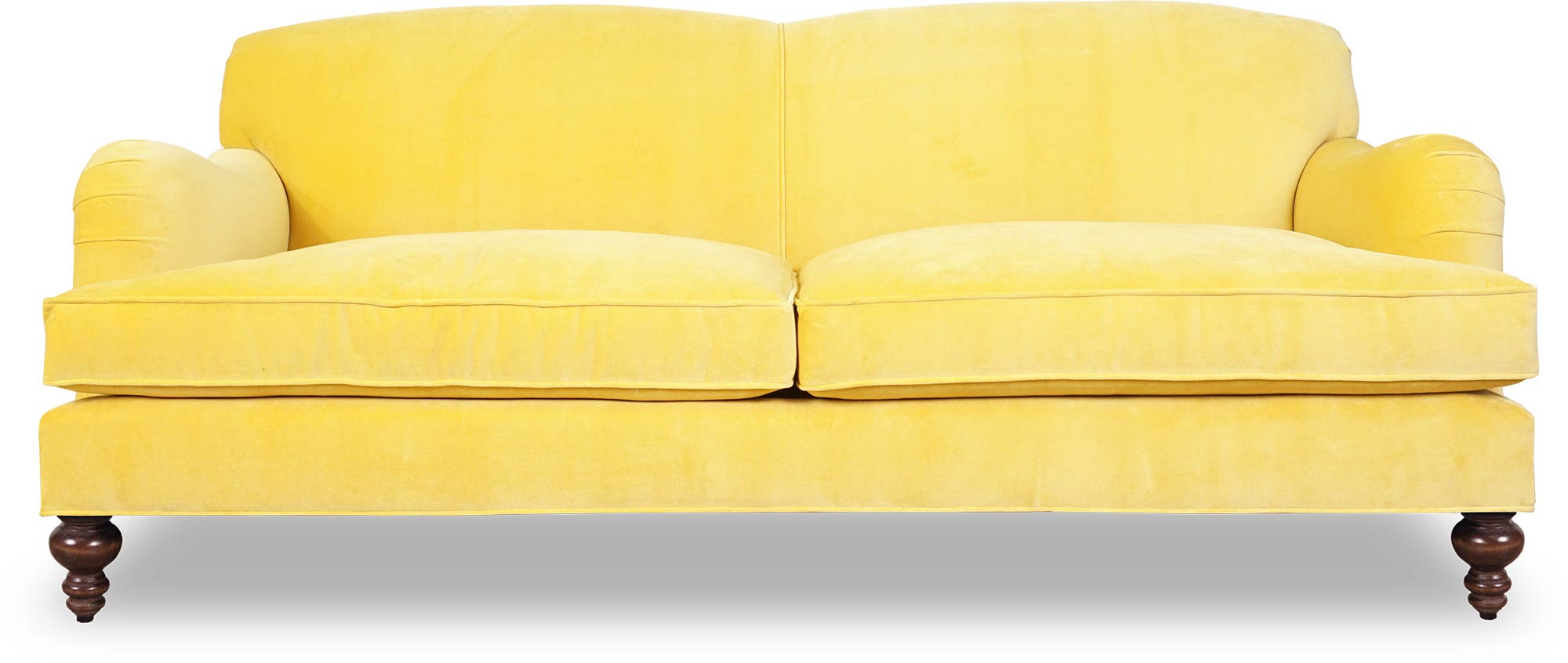 Basel Tight-Back English Roll Arm Sofa in Como Sunnyside yellow velvet