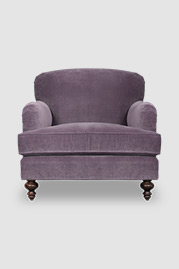 Basel tight back English roll arm armchair in Cannes Thistle purple velvet