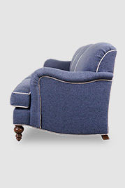 Basel tight back English roll arm sofa in Fulton Lapis stain-proof blue fabric with contrasting welt in Fulton Oyster