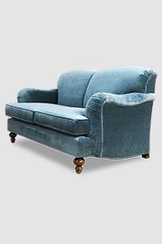 Basel tight-back English roll arm sofa in Corsica Mediterranean stain-proof blue velvet fabric