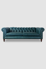 Higgins Chesterfield sofa in Florence Oceano stain-resistant blue leather