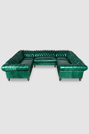Higgins Chesterfield U sectional in Mont Blanc Emerald green leather