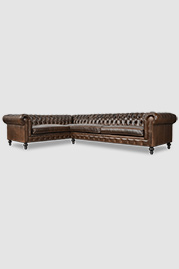 Higgins Chesterfield sectional in Echo Umber brown leather
