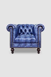 Higgins armchair in hand-stained blue leather