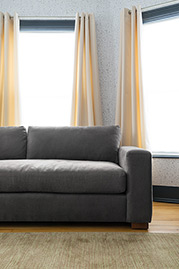 Cole sofa with reduced-height back pillows in Bae Flint stain-proof fabric