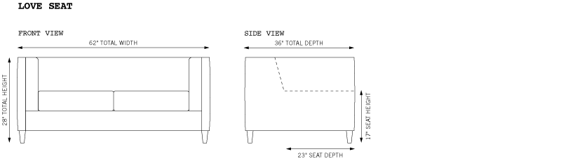 Atticus Love Seat Dimensions