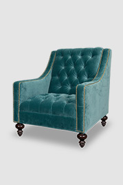 Lincoln armchair with tufted back and seat in Como Bluestone velvet