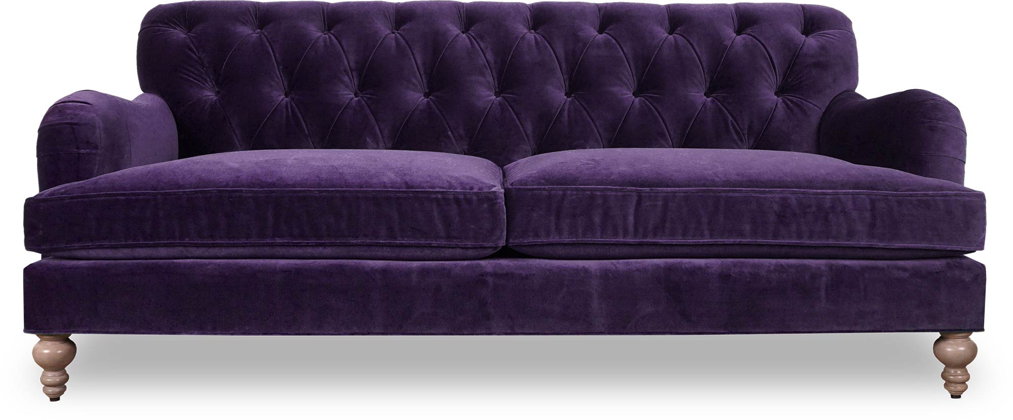 86 Alfie tufted English roll arm sofa in Como Deep Purple velvet