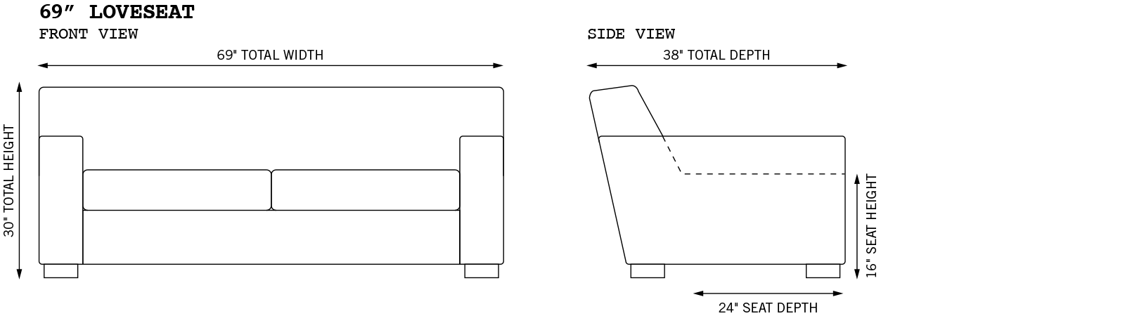 Bobby Loveseat+ Dimensions