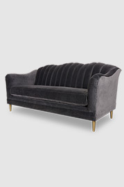 81 Carla channel tufted sofa in Como Dark Grey velvet with bench cushion and brass legs