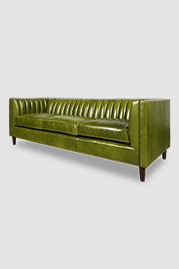 86 Harley channel-tufted sofa in Echo Autumn Leaf green leather with nail head trim