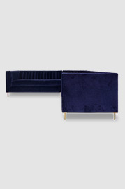 Harley sectional sofa in blue velvet with brass legs