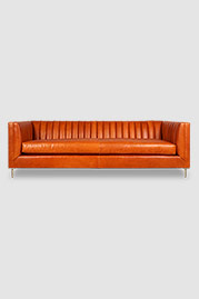 93 Harley channel-tufted sofa in Cortina Brandy 2677 with bench cushion and brass legs