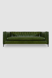 86 Harley sofa in Bellissimo Sempreverde green leather with bench cushion and Angelo legs