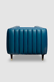 Electra exerior channel-tufted chair in Brisa Fresco Azurite green faux-leather with brass-capped legs