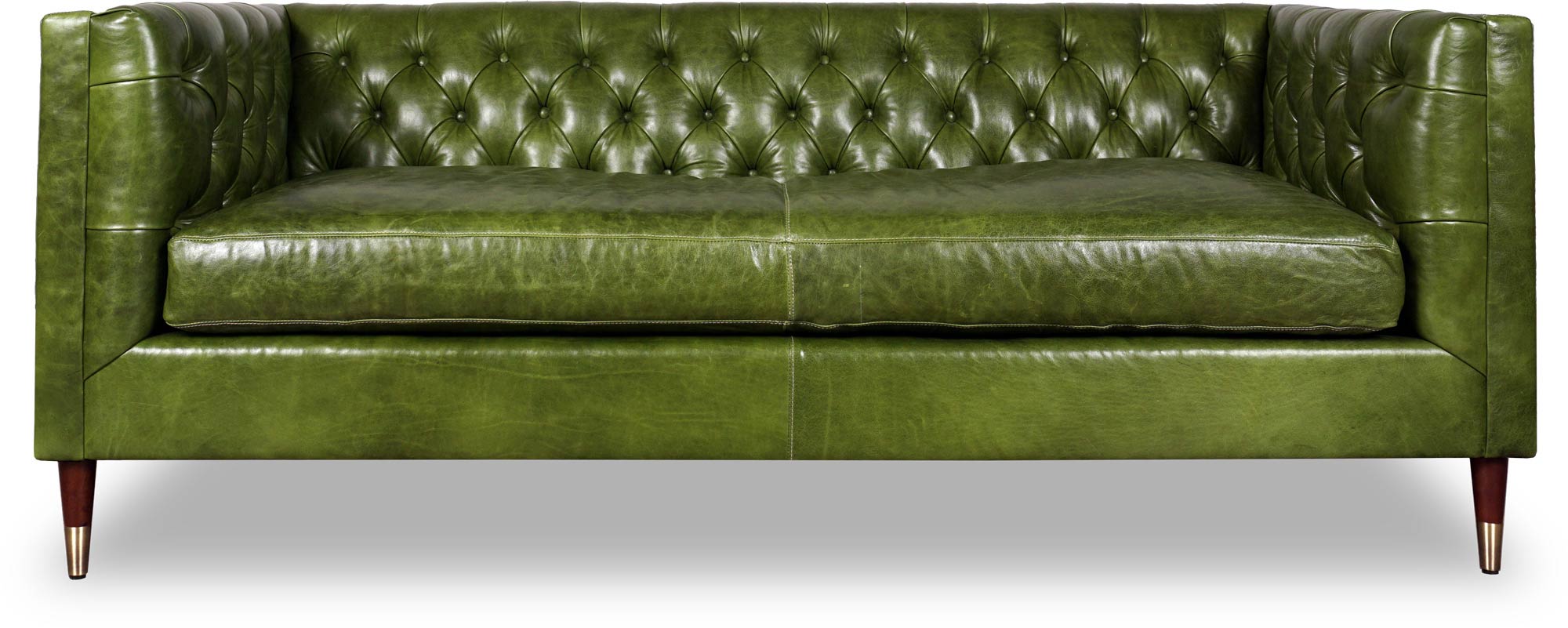 79 Dot sofa in Mont Blanc Evergreen leather with wood legs with brass sabots