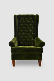 Inspector armchair with tufted backrest and t-cushion in green velvet