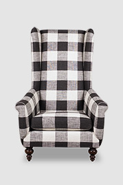 Inspector armchair with flush cushion and without tufting in Greenhouse Fabrics B9199 Thunder black and white plaid fabric