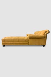 96 Sylvester sofa+chaise with custom extended length chaise, tufted seat, and Florida Yellow Ochre leather