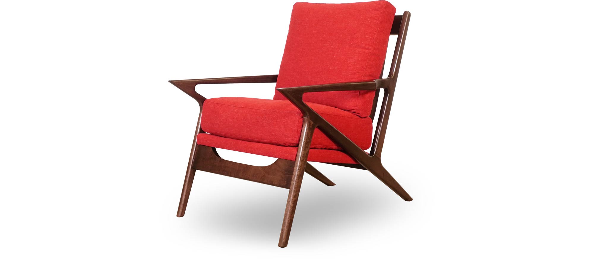 Benson MCM wood chair in walnut finish and Varick Pomegranate stain-proof fabric
