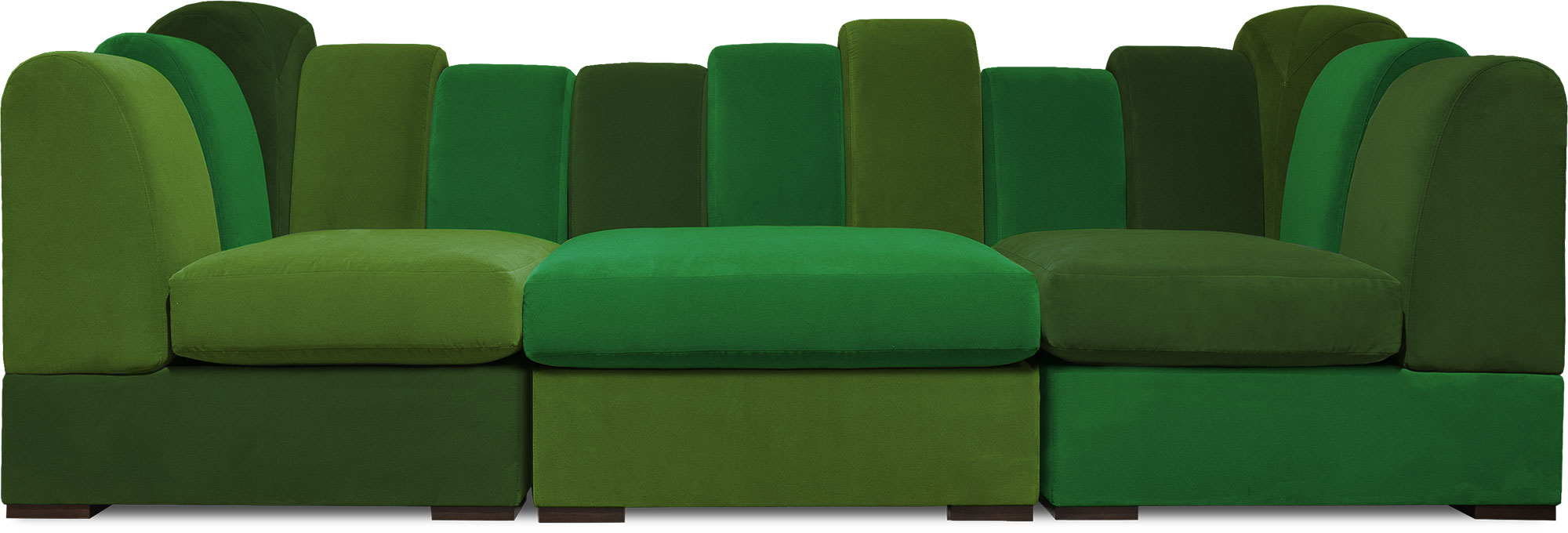 108 Metropolis modular sectional in Porto Lawn, Dublin, and Elf velvets