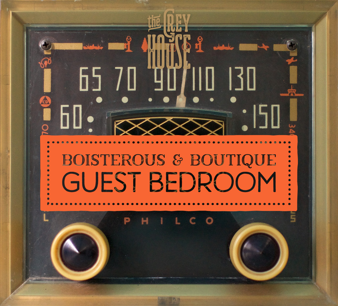 A vintage radio keeps guests entertained.