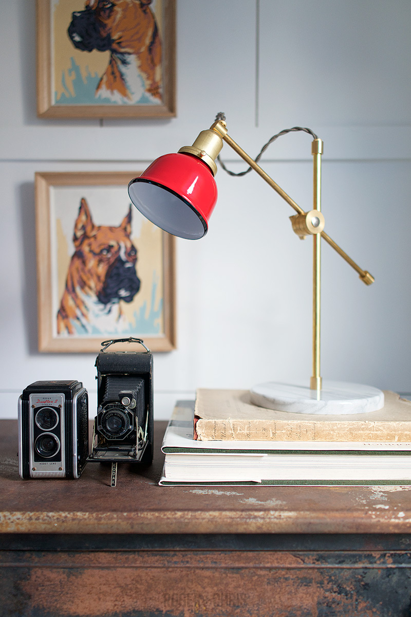 Camper light with red shade Roger + Chris Custom Sofas