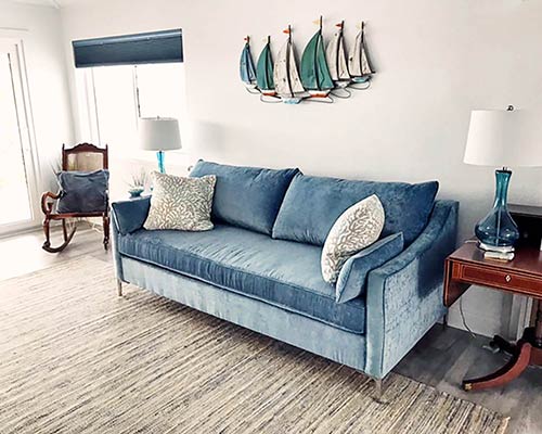 Customer image: Scottie sofa in Grammercy Blue Dusk performance velvet