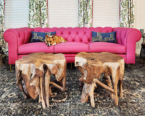 Eliza sofa in Preston Energy pink leather