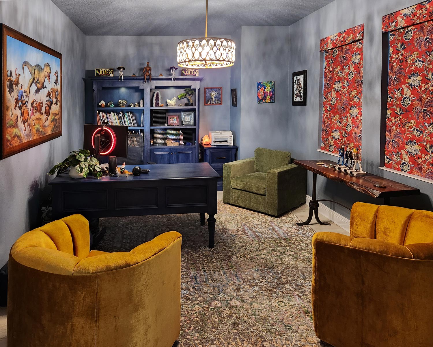 Oliver swivel chairs with channel tufting in Bruges Federal Gold velvet