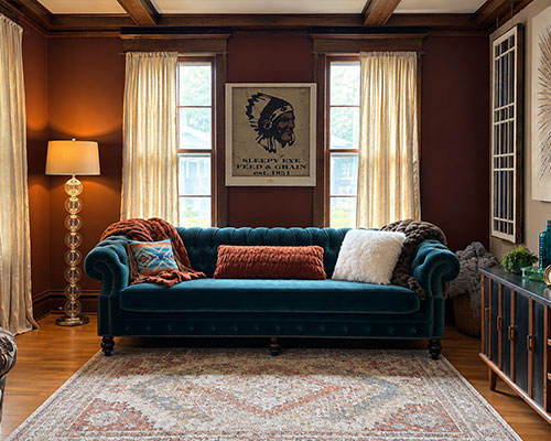 Customer image: Cecil sofa in Como Dragonfly blue-green velvet