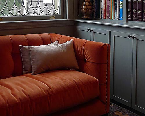 Customer image: Atticus sofa in Como Shrimp velvet