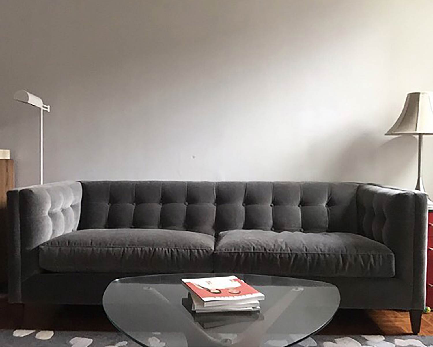 Atticus tuxedo sofa in grey velvet