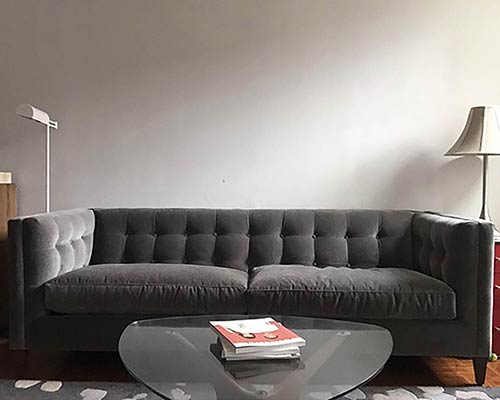 Customer image: Atticus tuxedo sofa in grey velvet