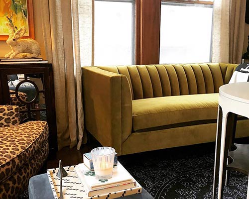 Customer image: Harley channel tufted sofa in green velvet