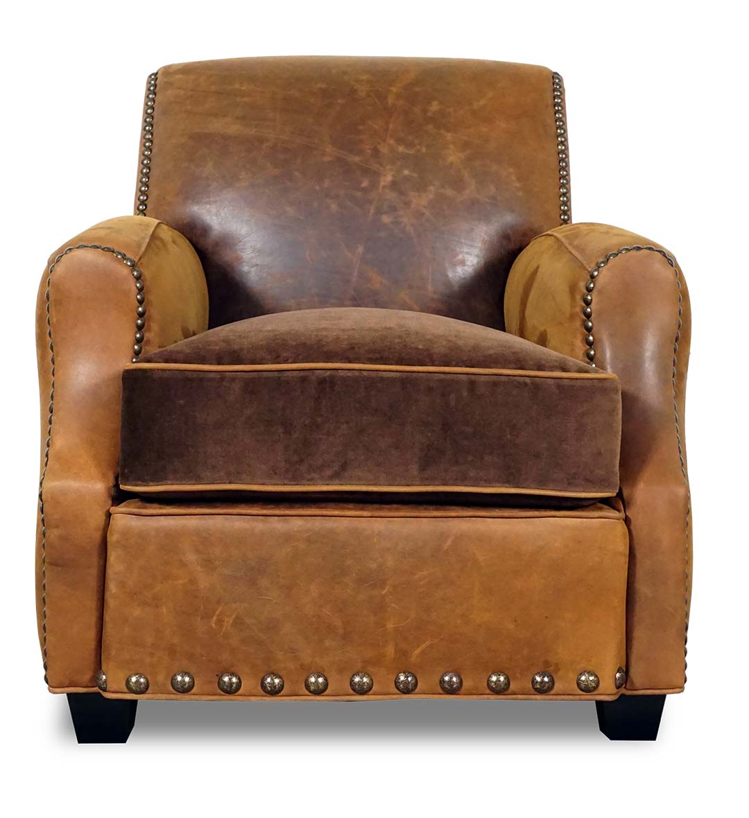Howdy armchair in leather with mohair seat