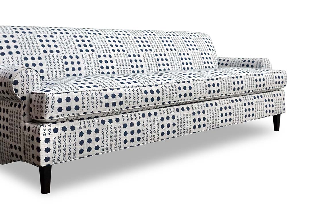 Puddin sofa in tribal geometric print fabric
