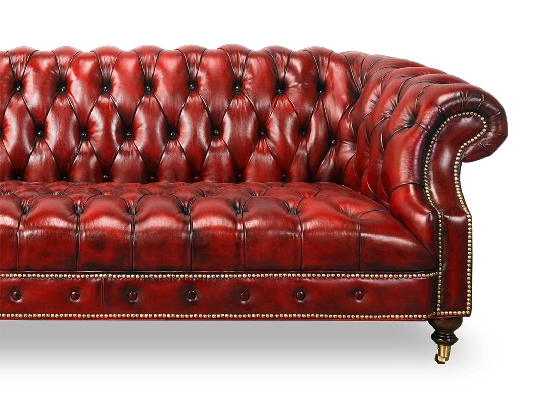 Cecil Chesterfield sofa in hand-stained red leather