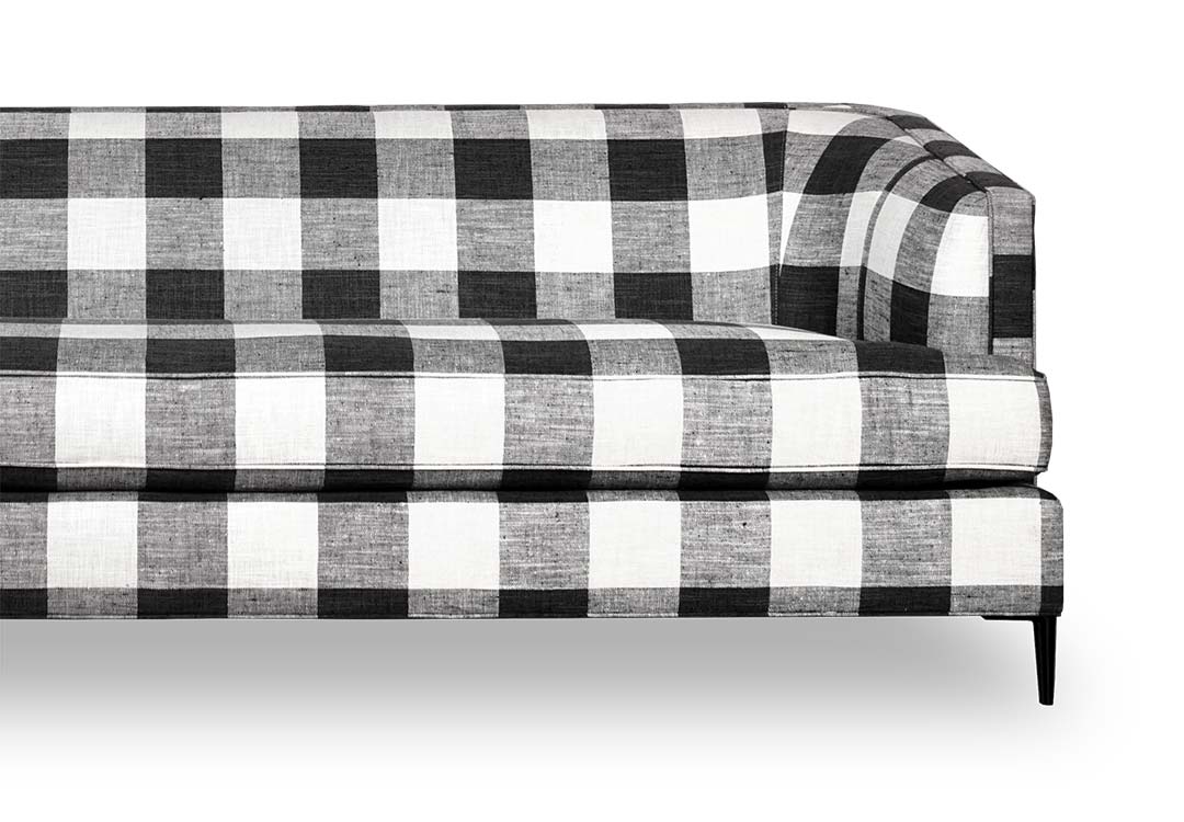 Olympia sofa in overscale gingham plaid fabric