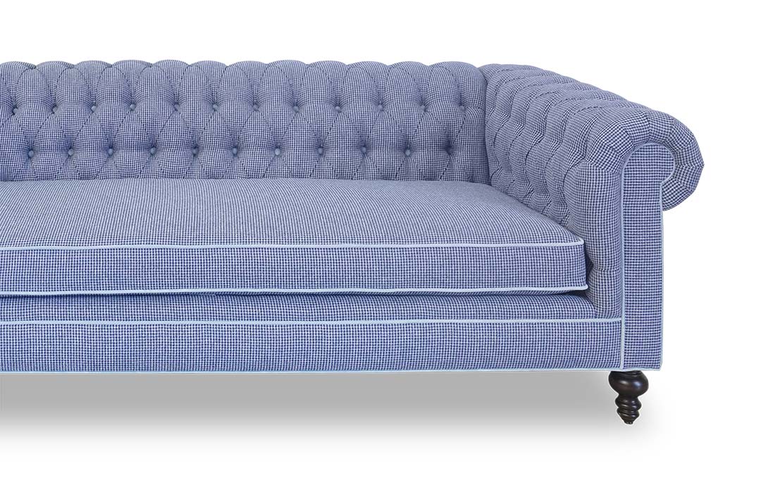 Higgins Chesterfield sofa in houndstooth fabric with contrasting welt