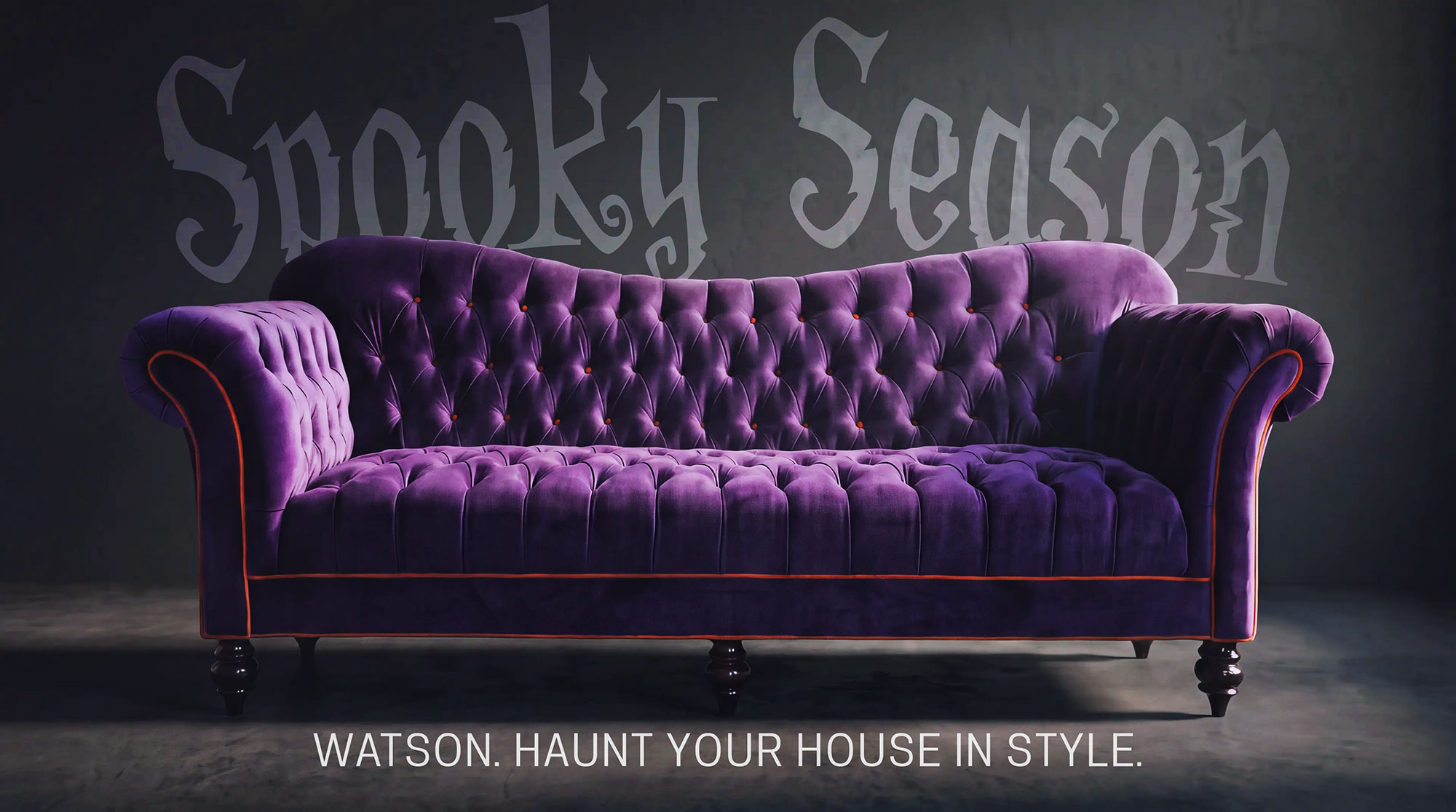 Spooky Season - image of Watson tufted sofa in purple velvet