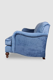 86 Basel tight back English roll arm sofa in Thompson Wedgewood stain-proof blue velvet
