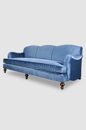 86 Basel tight back English roll arm sofa in Thompson Wedgewood stain-proof blue velvet