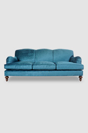 Basel tight back English roll arm sofa in Thompson Caspian blue velvet